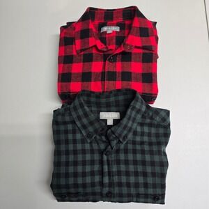 Ash & Erie Flannel Shirts Lot 2 Mens Small Slim Red Buffalo‎ Green Gingham Check